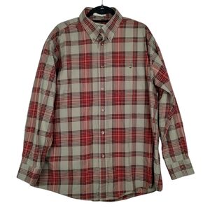 Orvis Plaid 100% Cotton Men's Size XL Button Up Long Sleeved Shirt Red Tan